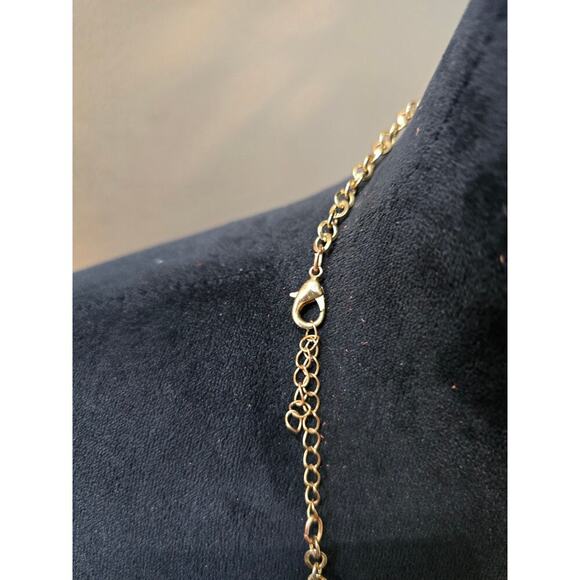 Women's Gold Fringe Statement Necklace With Rhinestones Lobster Clasp - Picture 4 of 4